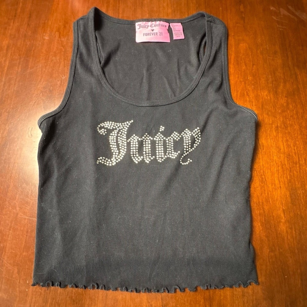 Juicy Couture x Forever 21 Rhinestone Ribbed Tank Top Black Size L